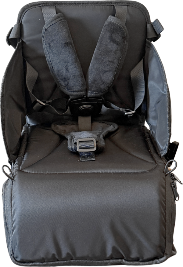 Peekaseat opened into a harnessed booster seat